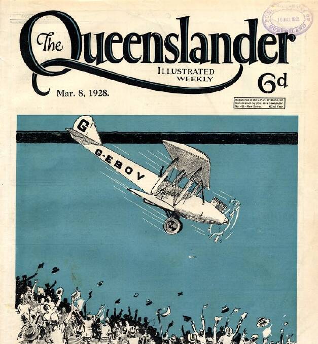 FAME: Bert's plane on the cover of The Queenslander May 1928.