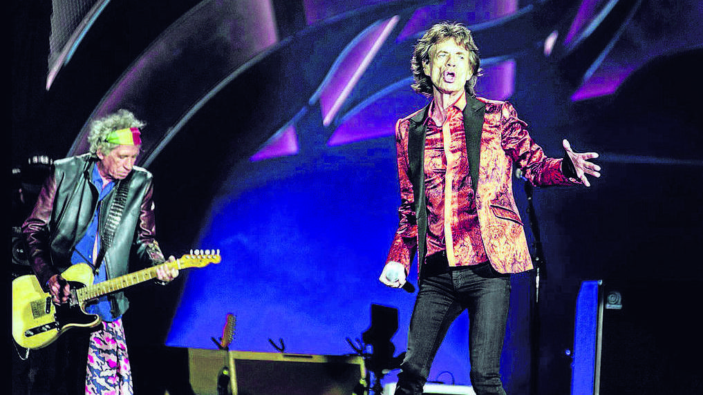 STAR: Rolling Stones frontman Mick Jagger on stage at Hope Estate on Saturday night. Picture by Perry Duffin. 