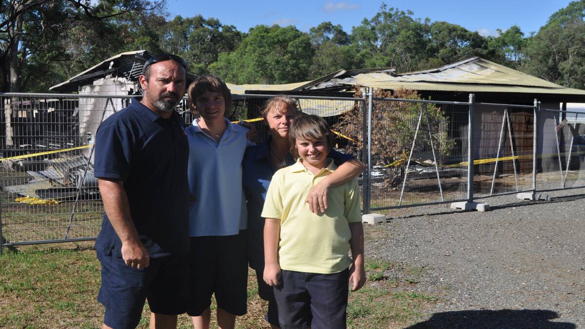 DEVASTATED:  Damian, Brandon, Theresa and Deaken Connolley have been left with nothing after a fire destroyed their Abermain home. 