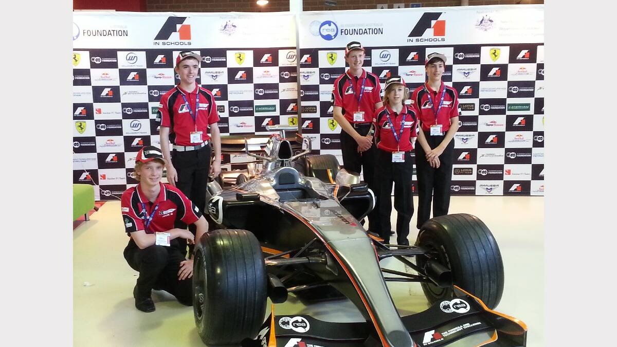PROUD: Mount View High School’s Revolution Racing team Jack Stephenson, Jarod O'neil, Liam Whiteley, Connor Minchinton, Daniel Lambkin at the F1 in School state championships held in Sydney.  