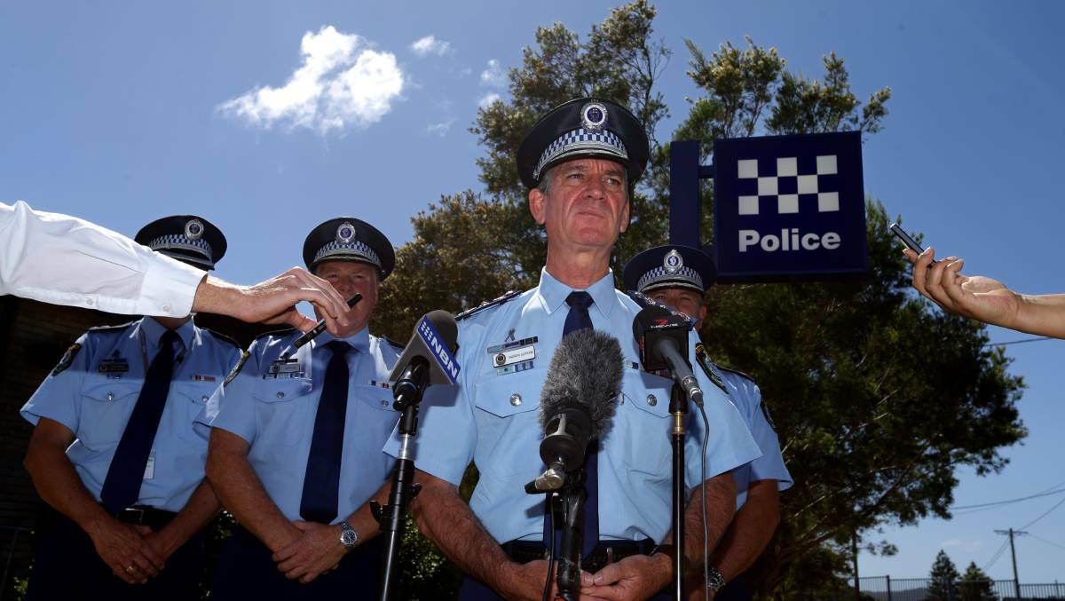 LOST: NSW Police Commissioner Andrew Scipione addresses the media at Nelson Bay police station after the death of Sergeant Geoffrey Richardson. Picture: Jonathan Carroll 