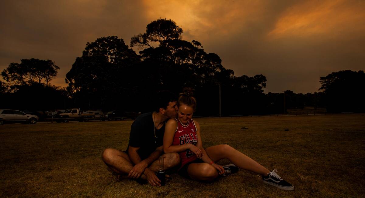 Tourists at Mallacoota before the fire hit. Picture: Rachel Mounsey