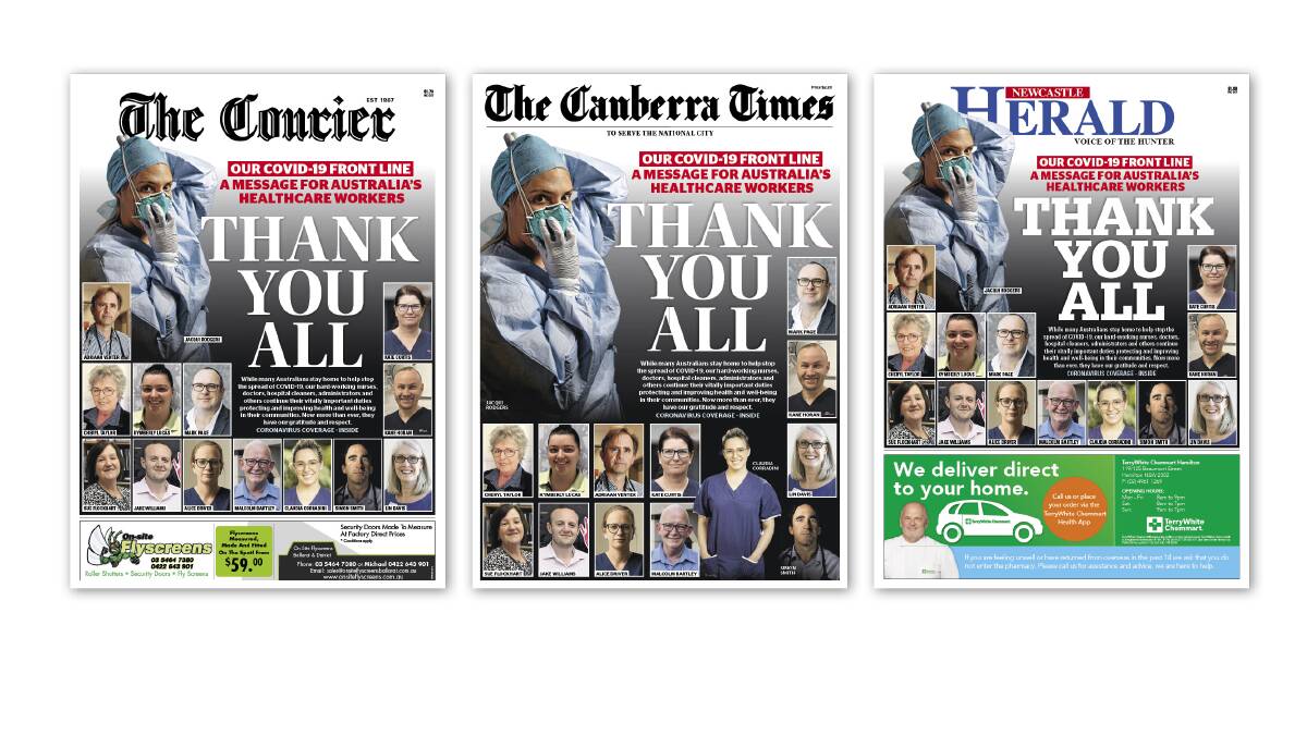 In April we had a front page message of thanks for Australia's healthcare workers. 