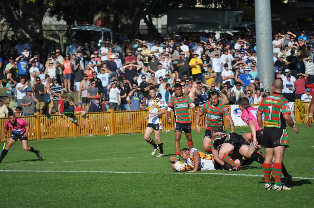 First-half action from the Newcastle Rugby League grand final. Dan Metcalf comes agonisingly close to scoring.