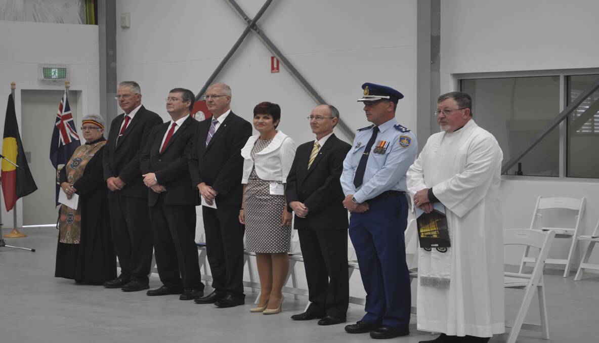 From left, Aboriginal Elder and Prison Chaplain Di Langham, Mayor of Cessnock Cr. Bob Pynsent, NSW Attorney General and Minister for Justice, Greg Smith, Commissioner for Corrective Services NSW, Peter Severin, Member for Maitland, Robyn Parker, Director General Laurie Glanfield, Jail General Manager David Mumford  and Chaplain Rod Moore at the jail's official opening.   