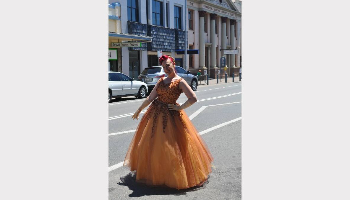TURNING HEADS: Beccie Leathley striking a pose on Vincent Street last Thursday in her vintage ball gown, which she wore as part of her Frocktober fundraising campaign. 