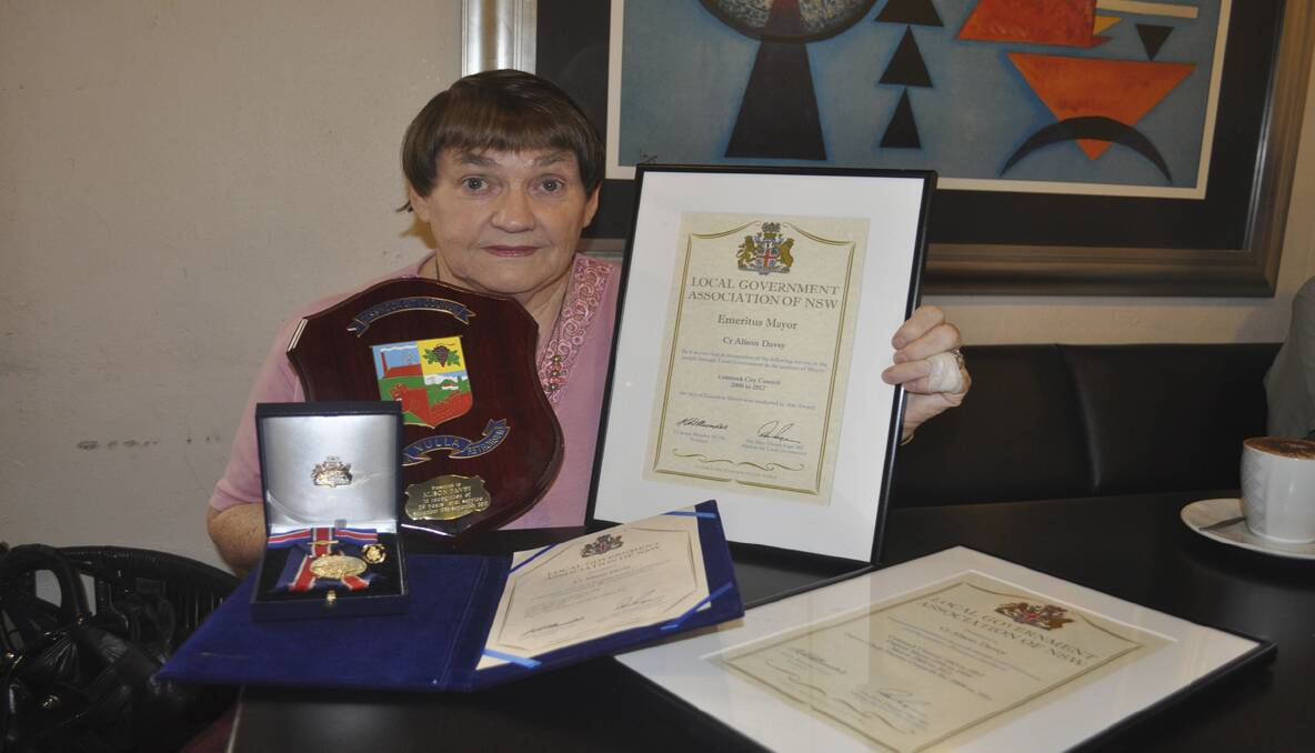 RECOGNITION: Former Mayor of Cessnock, Alison Davey with her awards including Emeritus Mayor.