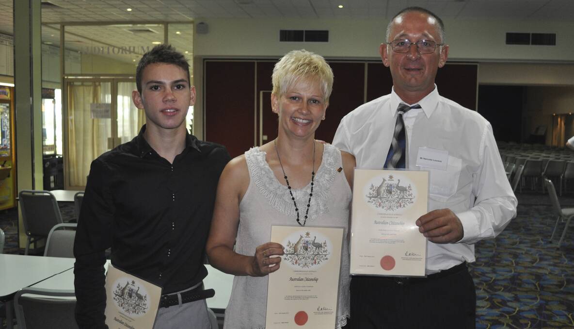 New Australian citizens Morne Greyling, Priscilla Lourens and Hercules Lourens.