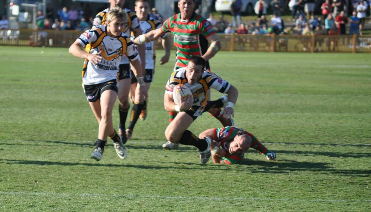 Second-half action from the Newcastle Rugby League grand final. Goannas fullback Sam Wooden also came close to scoring.
